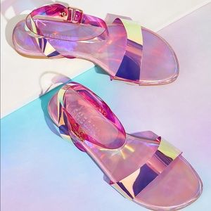 Holographic Ankle Strap Sandals